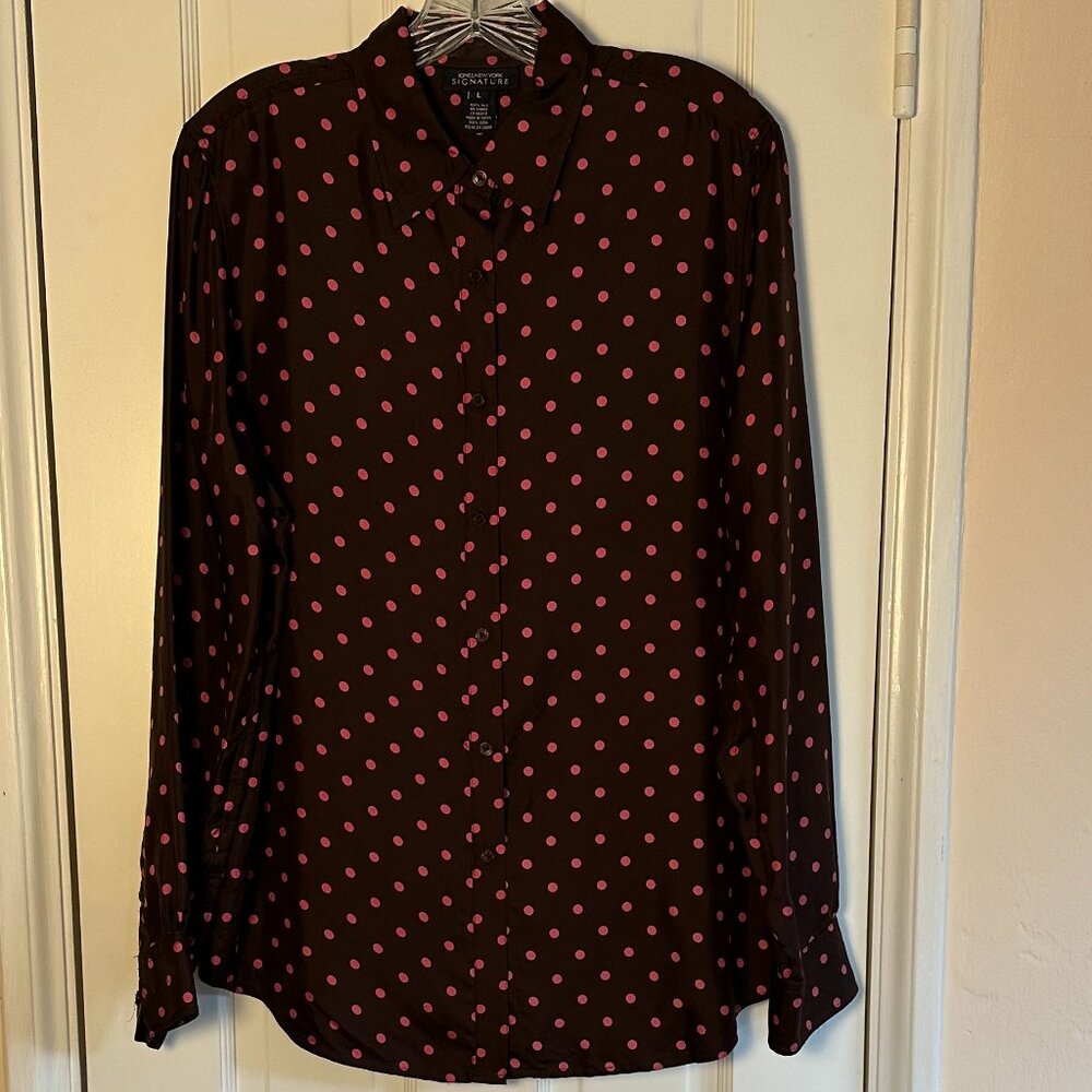 Vintage 90's Jones NY Brown/Pink Silk Twill button-down shirt, size: L